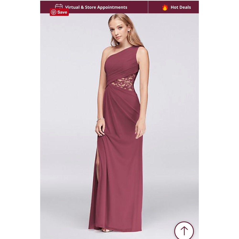 David’s Bridal One Shoulder Mesh Dress with Lace